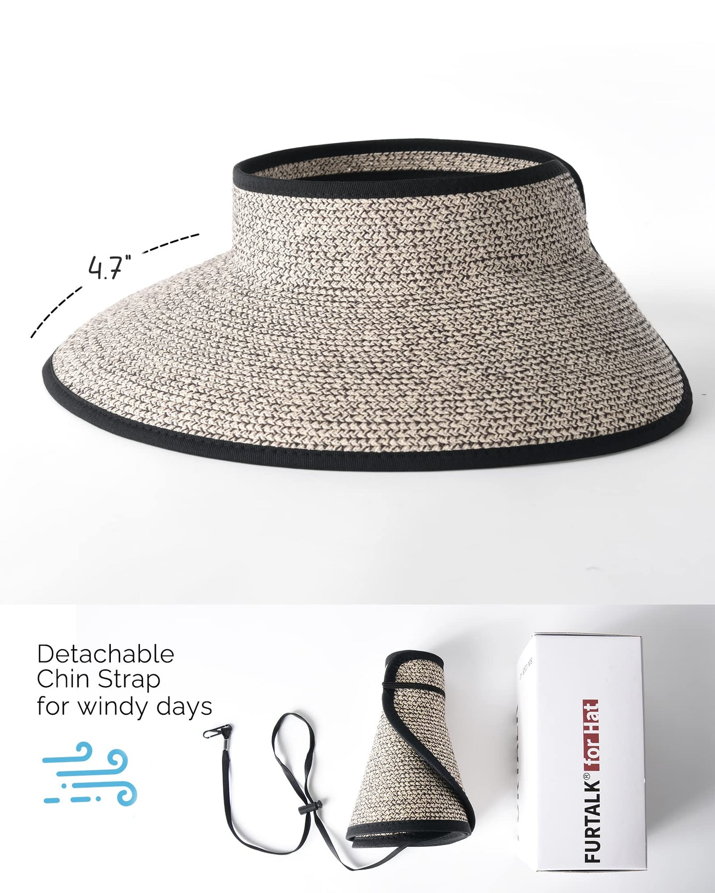 FURTALK Sun Visor Hats for Women Wide Brim Straw Ponytail Summer Beach Hat UV UPF Packable Foldable Travel