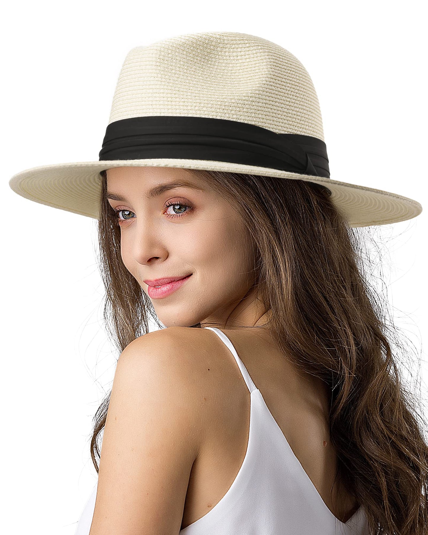 FURTALK Womens Mens Wide Brim Straw Panama Hat Fedora Summer Beach Sun Hat UPF Straw Hat for Women