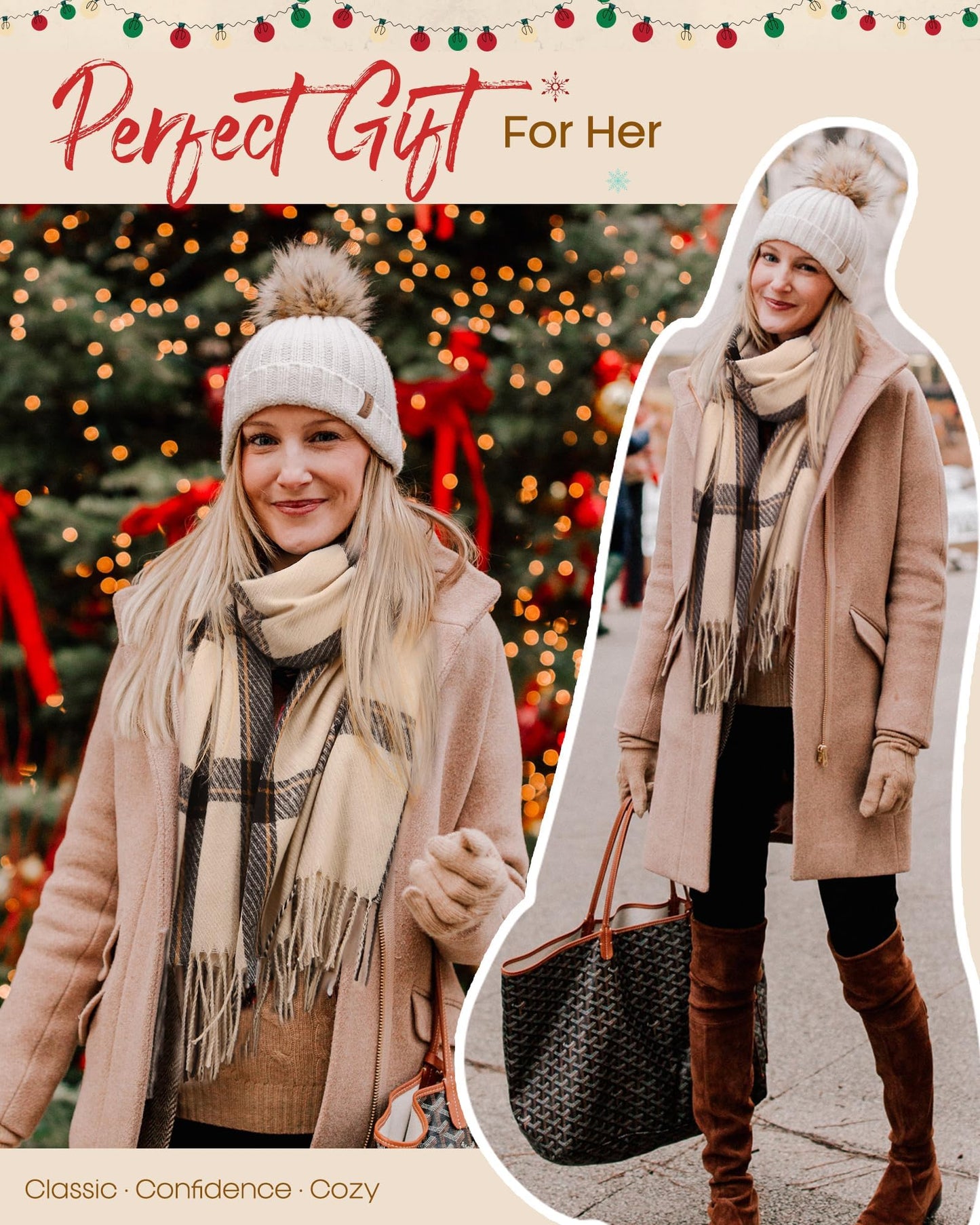 FURTALK Winter Scarf for Women Shawl Cashmere Feel Tassel Plaid Large Oversized Scarves Wraps