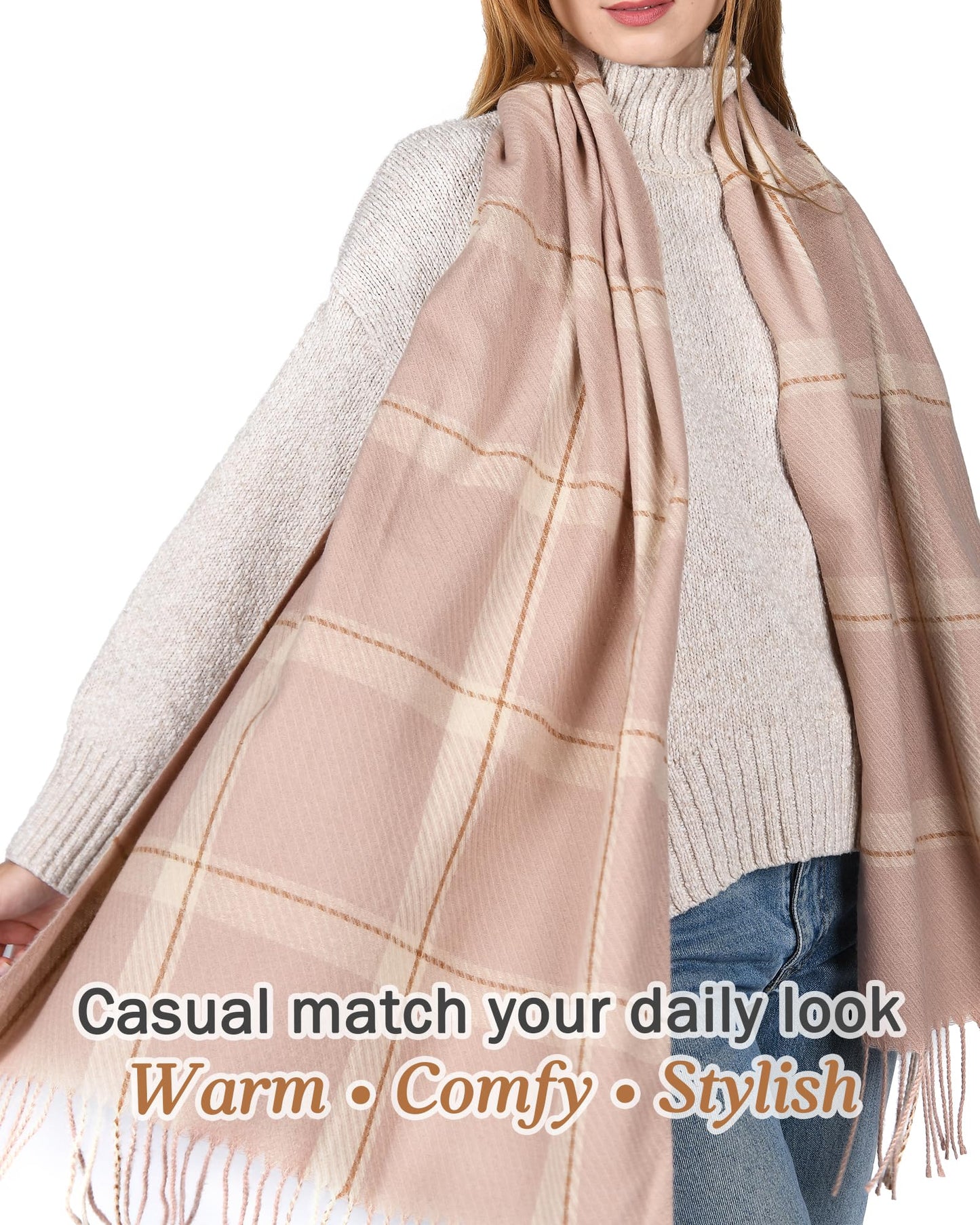 FURTALK Winter Scarf for Women Shawl Cashmere Feel Tassel Plaid Large Oversized Scarves Wraps