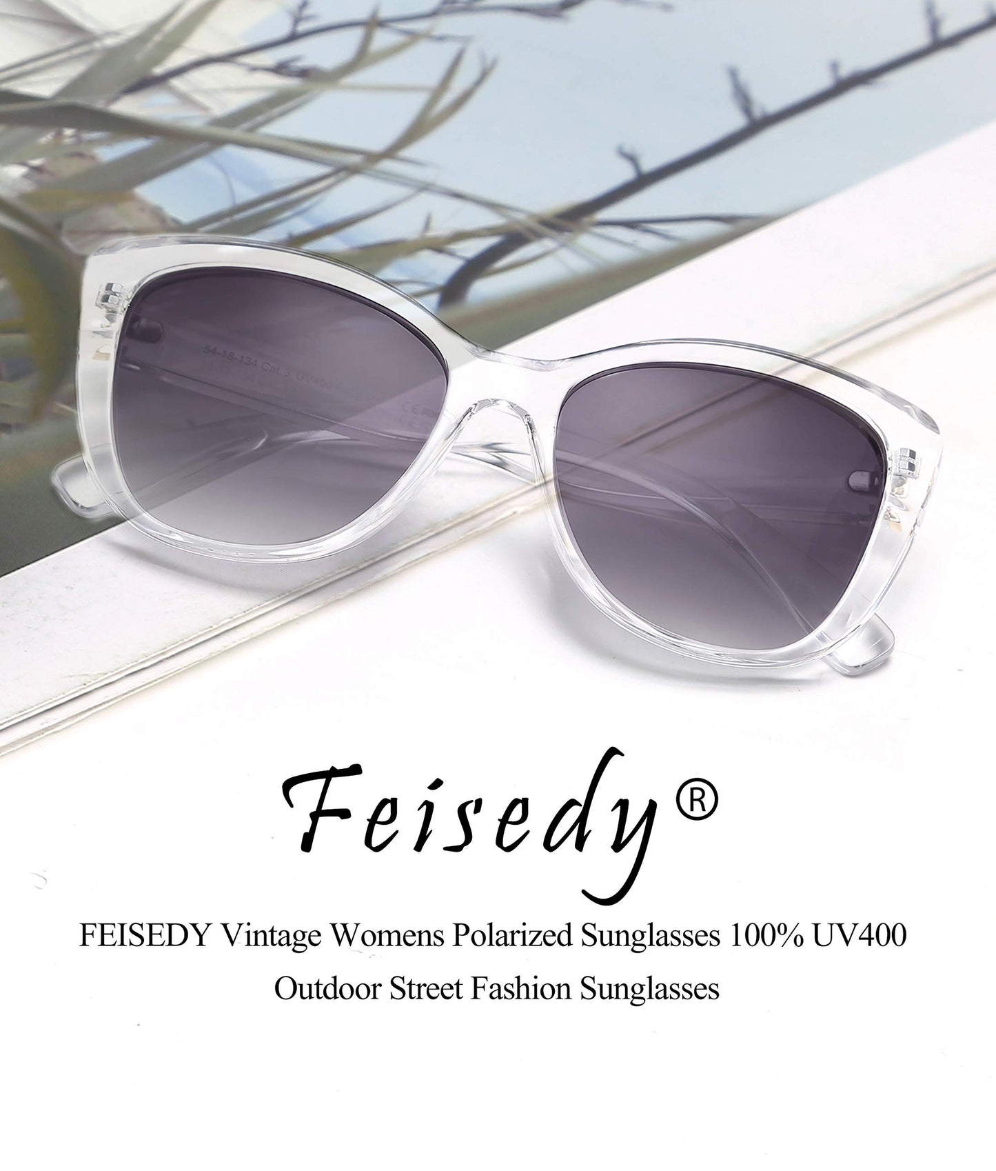 FEISEDY Polarized Vintage Sunglasses American Womens Square Jackie O Cat Eye Sunglasses B2451