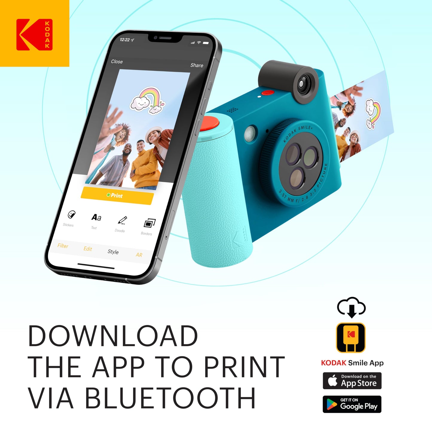 KODAK Smile+ 2-in-1 Digital Instant Print Camera & Wireless Bluetooth Photo Printer - 10MP, Special-Effect Rotating Lens, Zink 2x3” Sticky-Back Photos, Print via Fun App from Smart Devices - Fuchsia