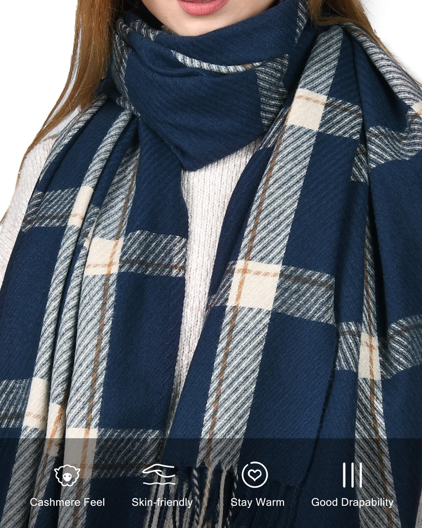 FURTALK Winter Scarf for Women Shawl Cashmere Feel Tassel Plaid Large Oversized Scarves Wraps