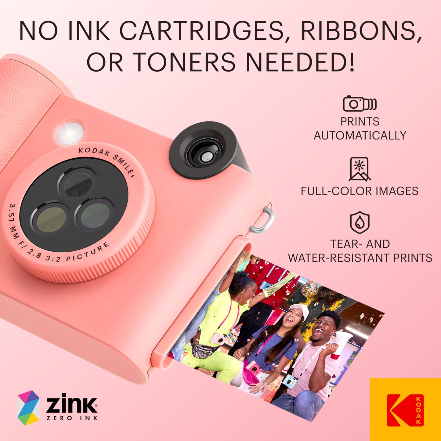 KODAK Smile+ 2-in-1 Digital Instant Print Camera & Wireless Bluetooth Photo Printer - 10MP, Special-Effect Rotating Lens, Zink 2x3” Sticky-Back Photos, Print via Fun App from Smart Devices - Fuchsia