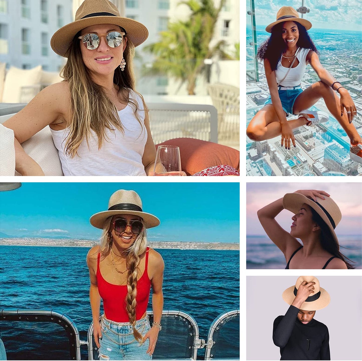 FURTALK Womens Mens Wide Brim Straw Panama Hat Fedora Summer Beach Sun Hat UPF Straw Hat for Women