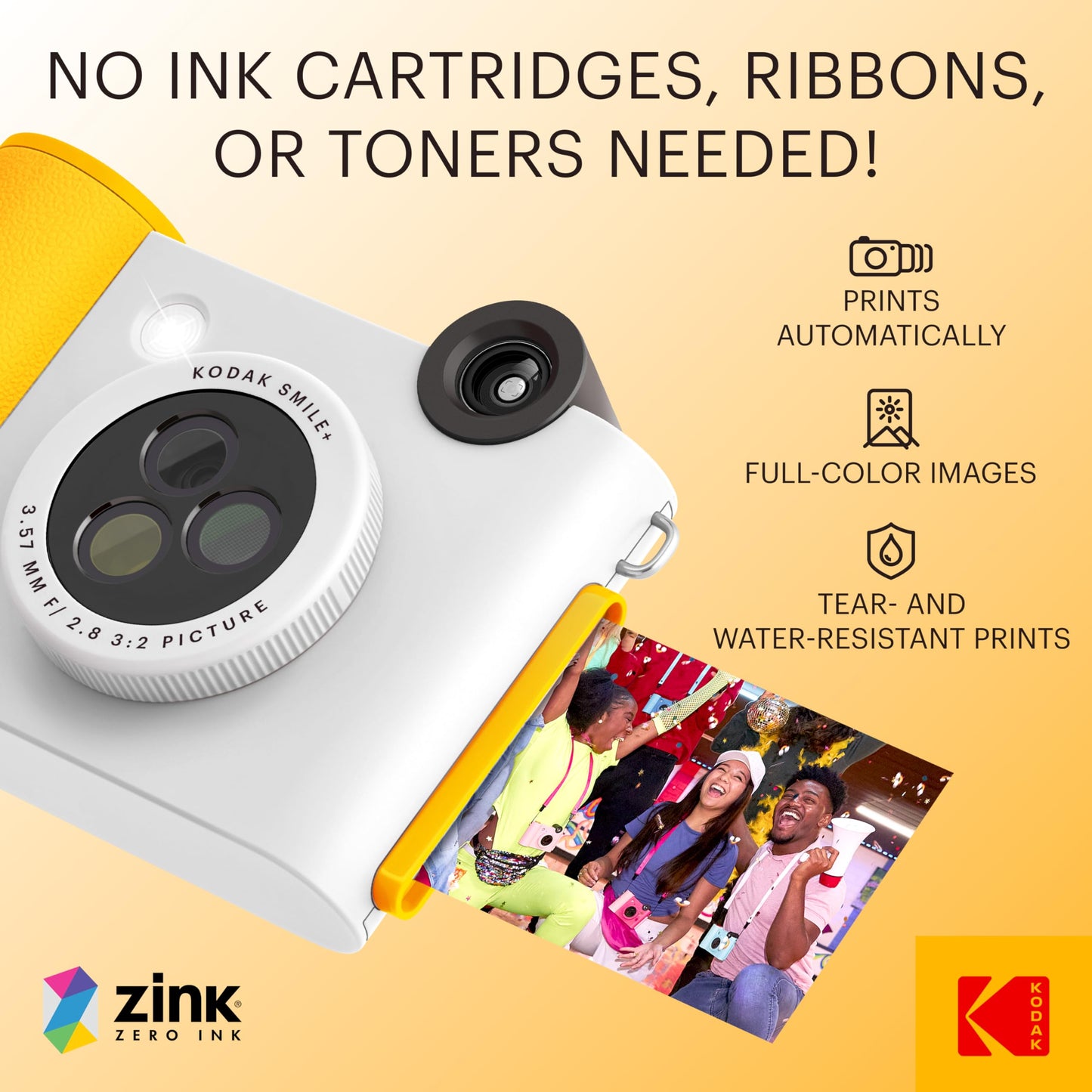 KODAK Smile+ 2-in-1 Digital Instant Print Camera & Wireless Bluetooth Photo Printer - 10MP, Special-Effect Rotating Lens, Zink 2x3” Sticky-Back Photos, Print via Fun App from Smart Devices - Fuchsia