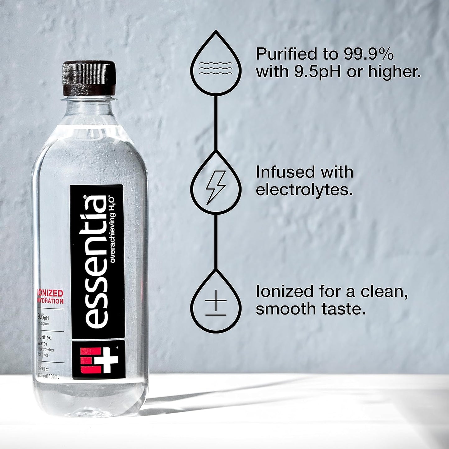 Essentia Water LLC; Ionized Alkaline Bottled Water; 99.9% Pure; 9.5 pH or Higher; Consistent Quality in Every BPA and Phthalate-Free Bottle; 12 Fl Oz (Pack of 12)