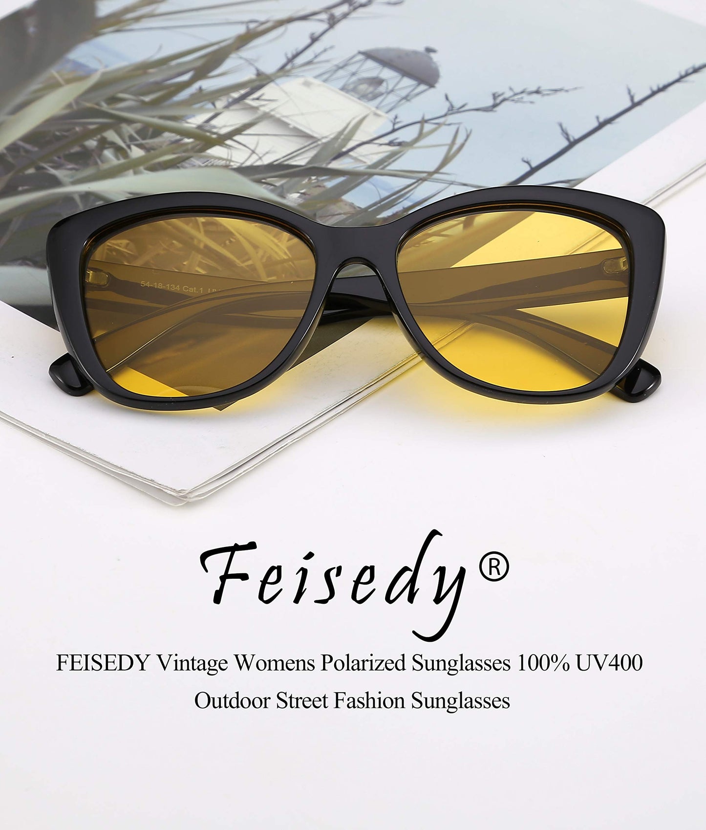 FEISEDY Polarized Vintage Sunglasses American Womens Square Jackie O Cat Eye Sunglasses B2451