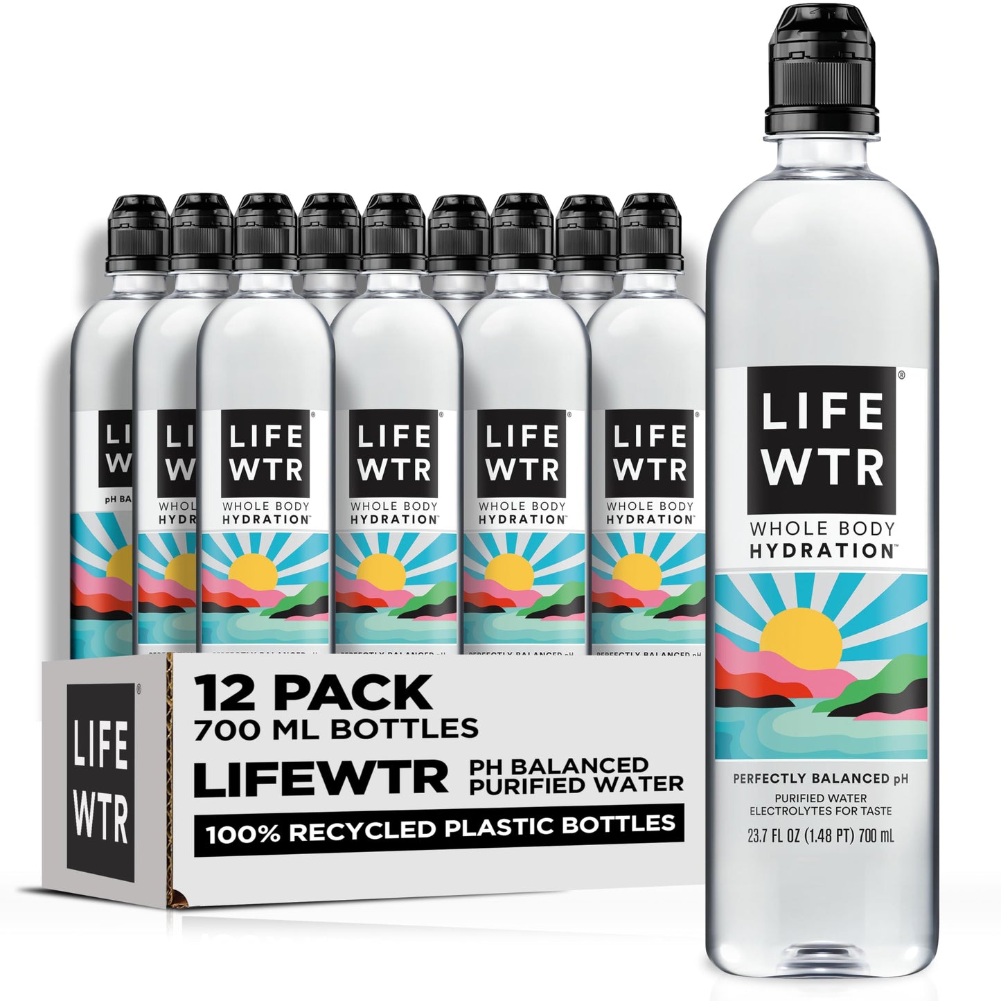 LIFEWTR Premium Purified Water pH Balanced with Electrolytes, 100% recycled plastic bottles, 16.9 Fl Oz Bottles, 500ml (Pack of 12)