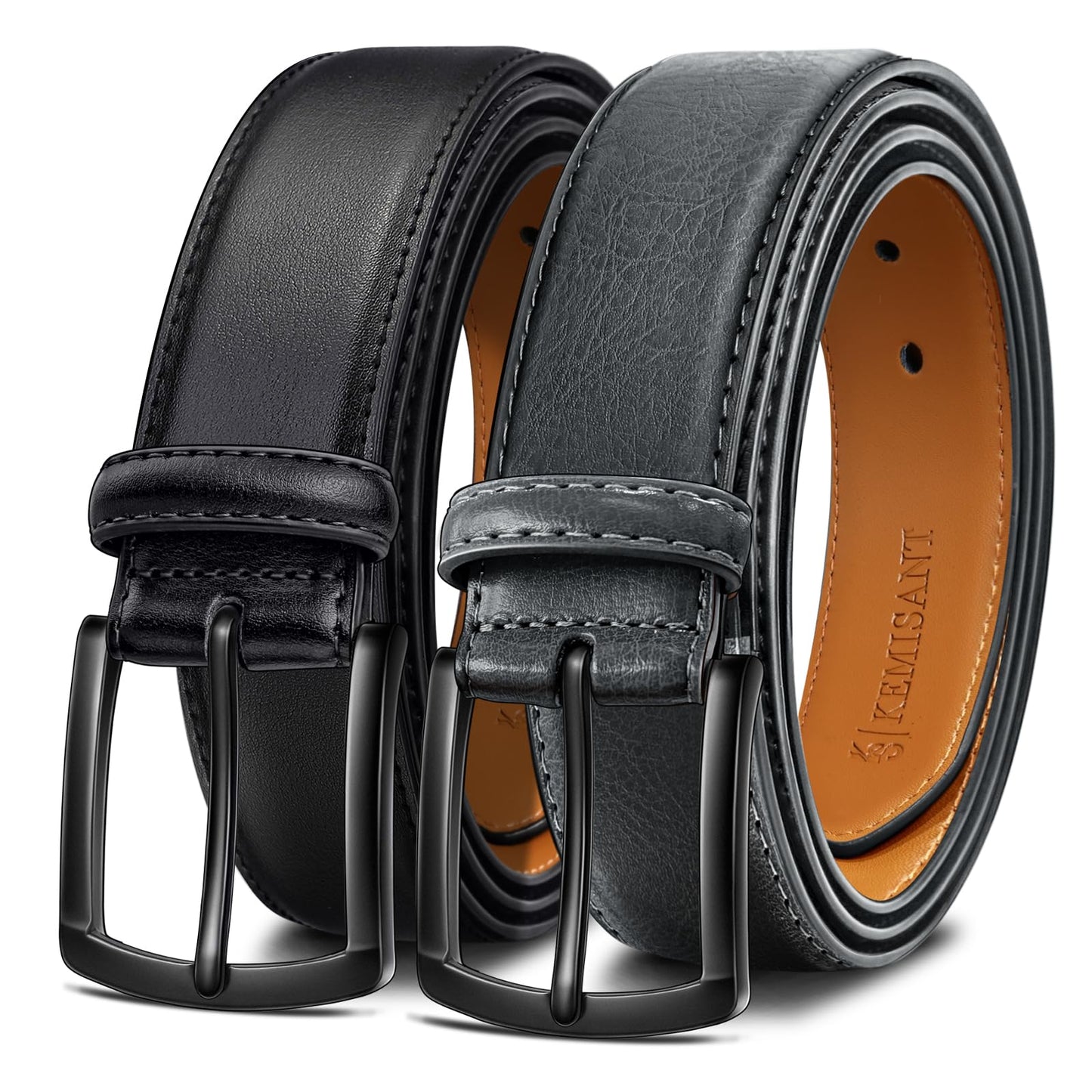 KEMISANT Men Belt 2Pack – Genuine Leather Belt for Men Dress Casual Golf Jeans 1 3/8"