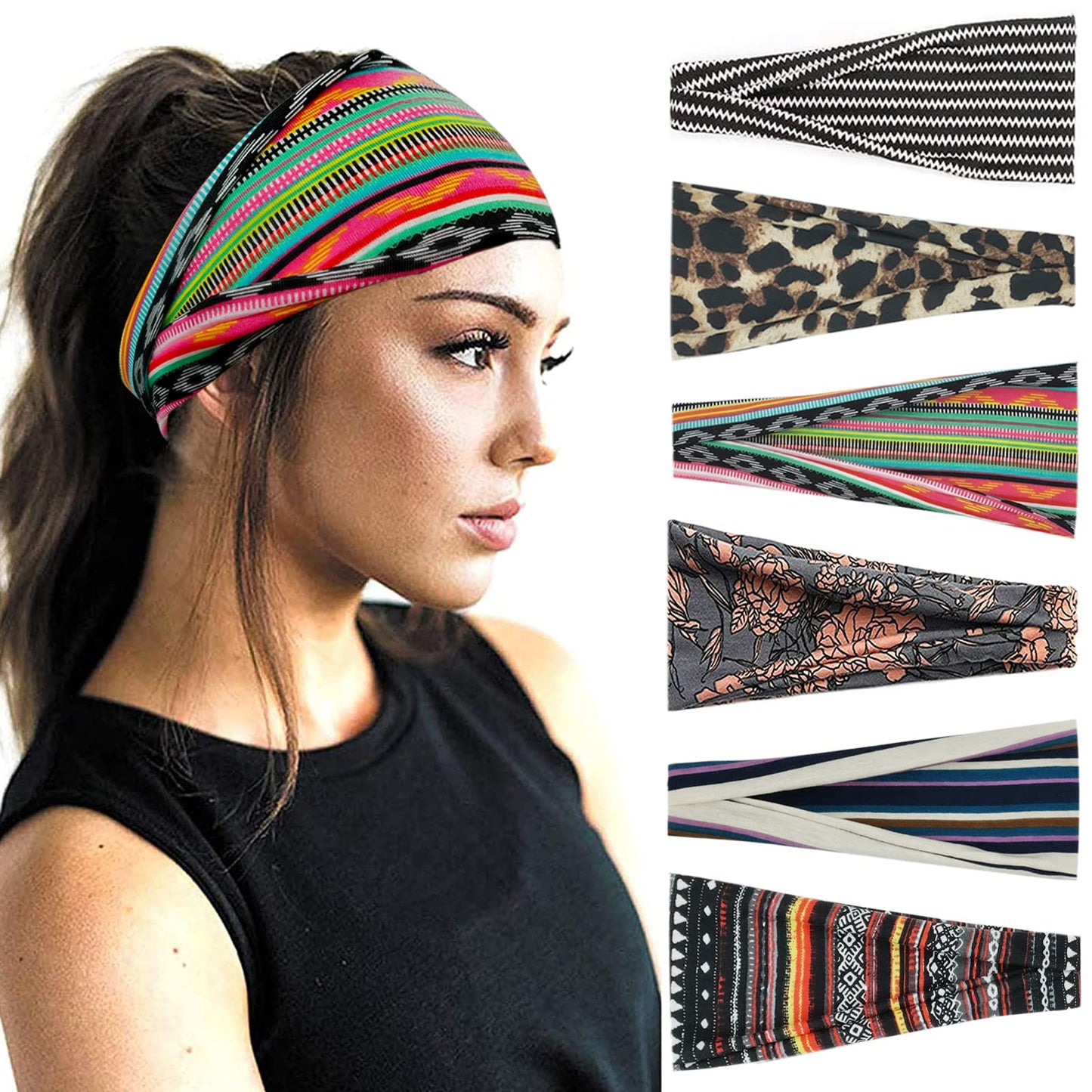 Boho Headbands For Women Fashion Wide Headband Yoga Workout Head Bands Hair Accessories Band 6 Pack