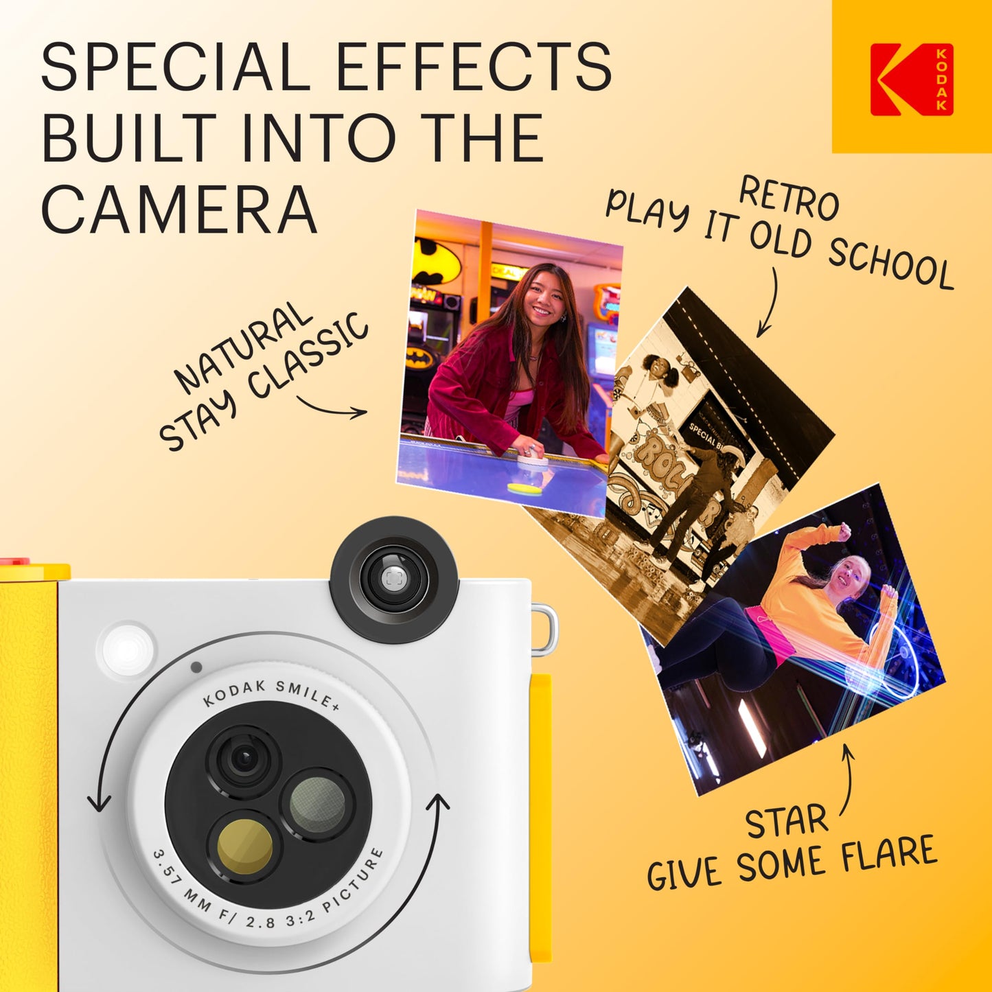 KODAK Smile+ 2-in-1 Digital Instant Print Camera & Wireless Bluetooth Photo Printer - 10MP, Special-Effect Rotating Lens, Zink 2x3” Sticky-Back Photos, Print via Fun App from Smart Devices - Fuchsia