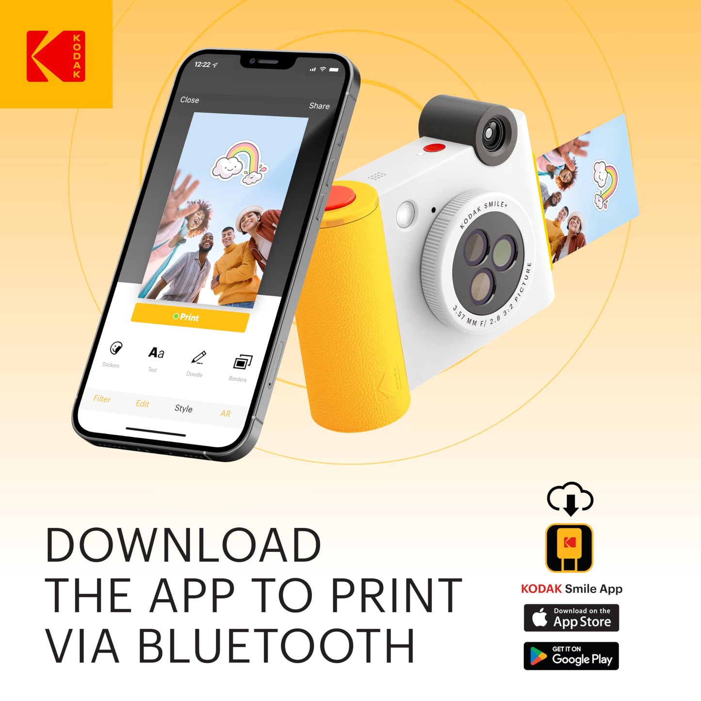 KODAK Smile+ 2-in-1 Digital Instant Print Camera & Wireless Bluetooth Photo Printer - 10MP, Special-Effect Rotating Lens, Zink 2x3” Sticky-Back Photos, Print via Fun App from Smart Devices - Fuchsia