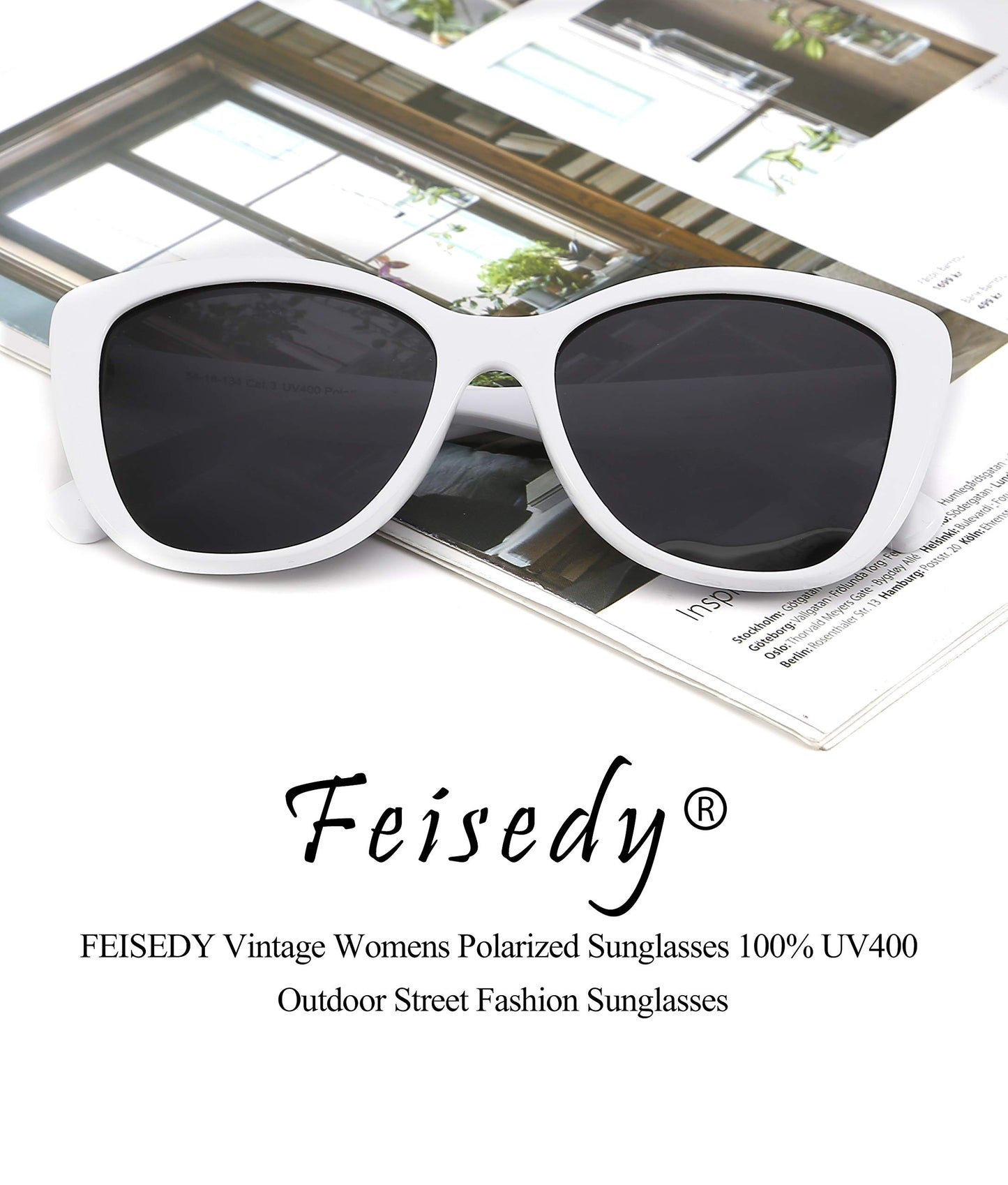 FEISEDY Polarized Vintage Sunglasses American Womens Square Jackie O Cat Eye Sunglasses B2451