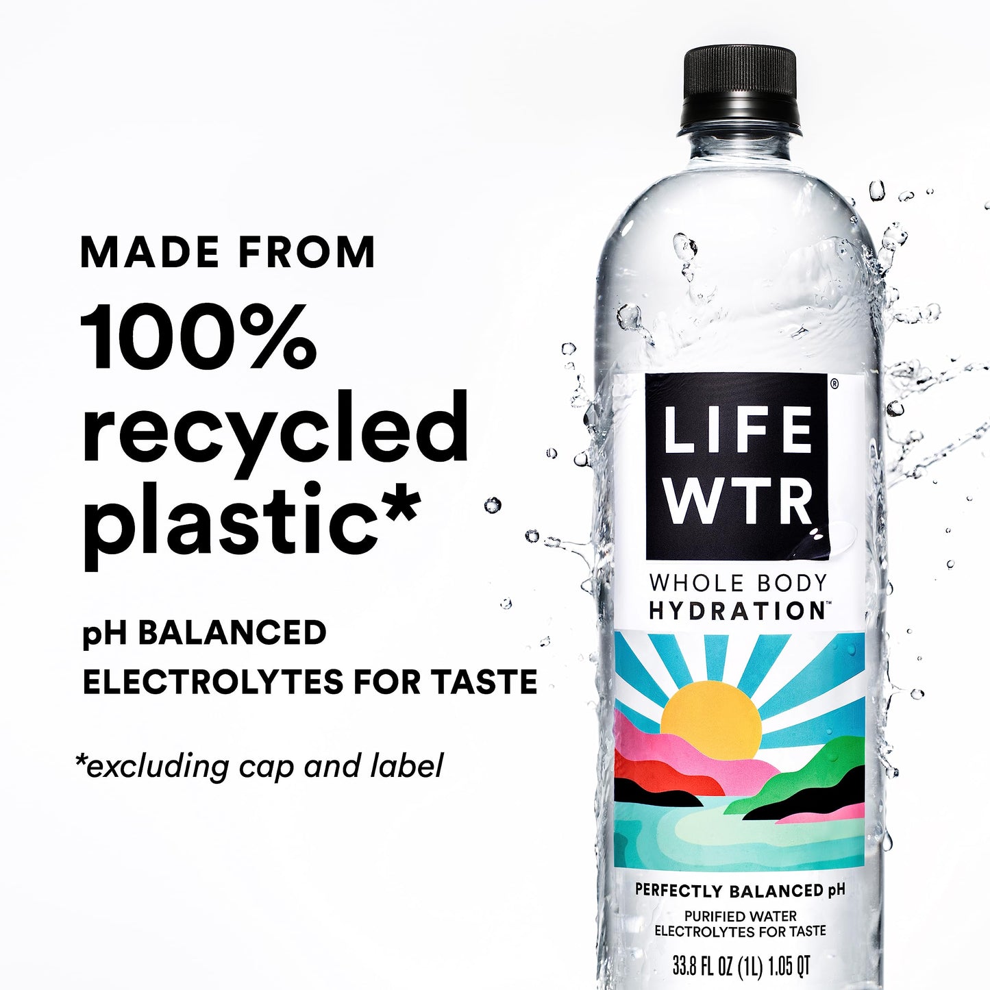 LIFEWTR Premium Purified Water pH Balanced with Electrolytes, 100% recycled plastic bottles, 16.9 Fl Oz Bottles, 500ml (Pack of 12)