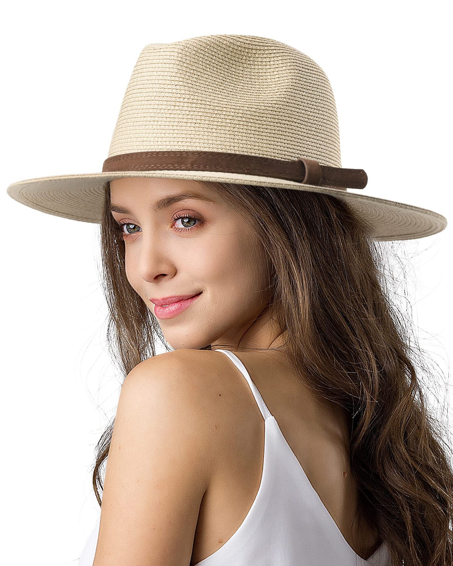 FURTALK Womens Mens Wide Brim Straw Panama Hat Fedora Summer Beach Sun Hat UPF Straw Hat for Women