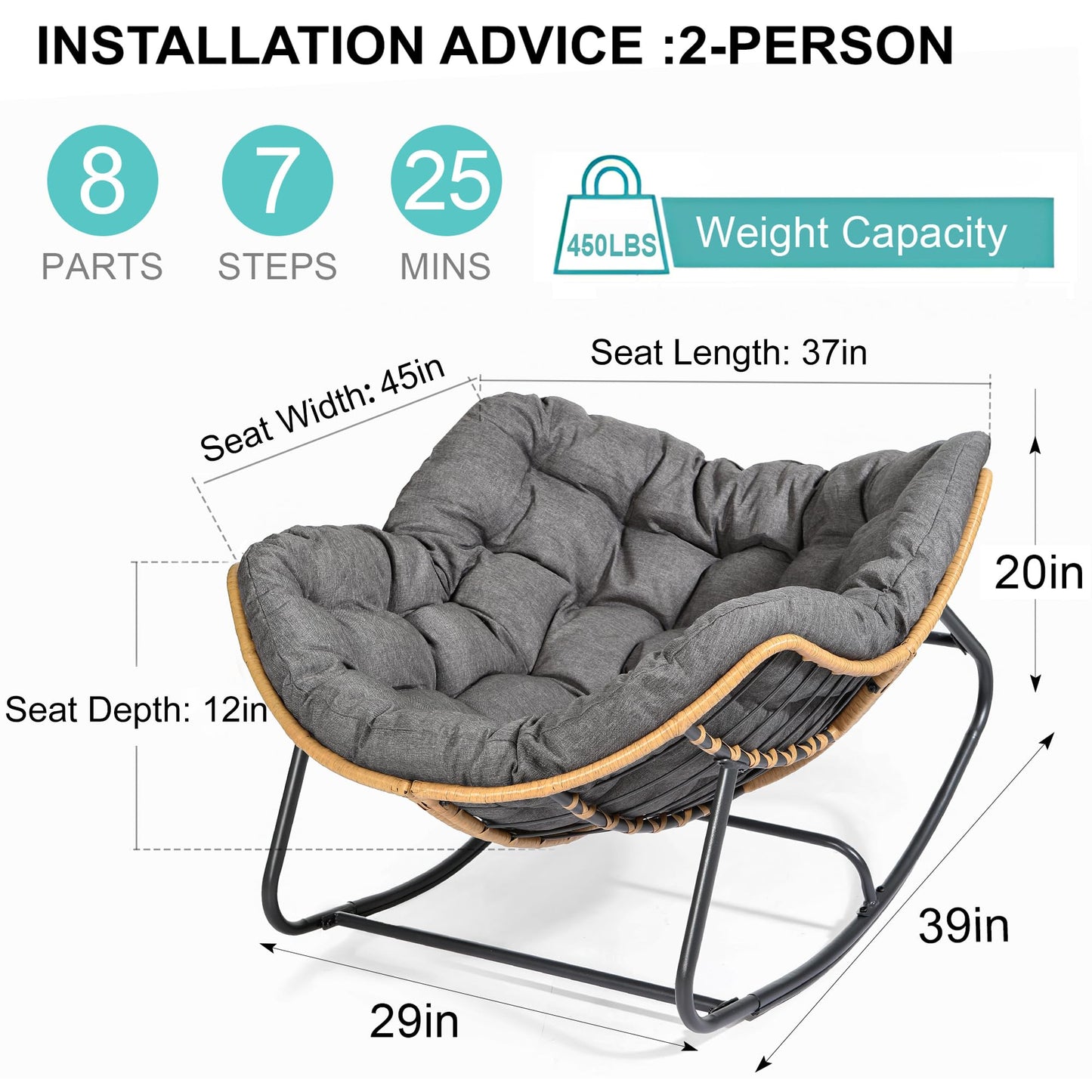 SWITTE Outdoor Rocking Chair, Patio Egg Rocking Chair, Indoor Papasan Chair, Rattan Wicker Lounge Chair, Modern Royal Chair for Bedroom, Living Room, Porch, Garden, Lawn-Beige