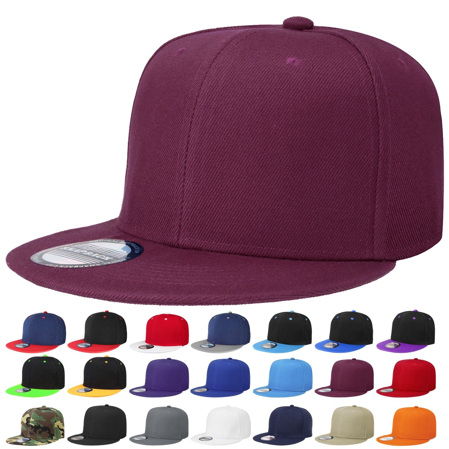 Classic Snapback Hat Cap Hip Hop Style Flat Bill Blank Solid Color Adjustable Size