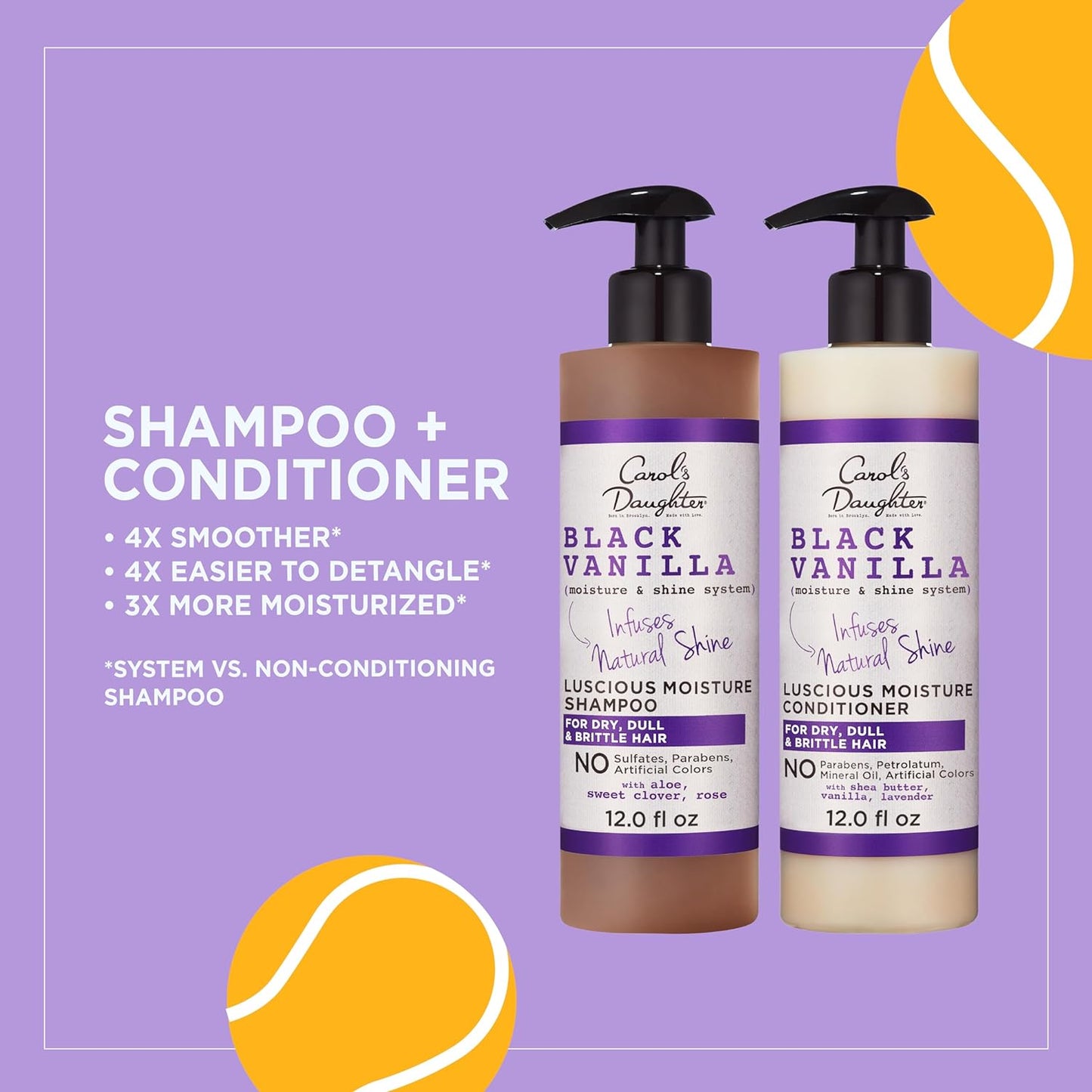 Carol's Daughter Black Vanilla Sulfate Free Shampoo and Conditioner Set for Curly, Wavy or Natural Hair, Moisturizing Hair Care for Dry, Damaged Split Ends, 1 Kit