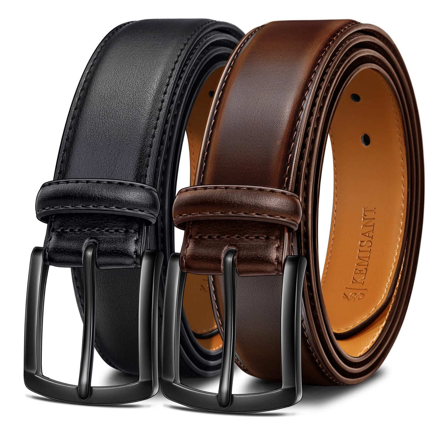 KEMISANT Men Belt 2Pack – Genuine Leather Belt for Men Dress Casual Golf Jeans 1 3/8"