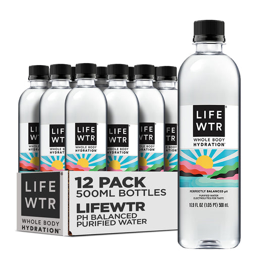 LIFEWTR Premium Purified Water pH Balanced with Electrolytes, 100% recycled plastic bottles, 16.9 Fl Oz Bottles, 500ml (Pack of 12)