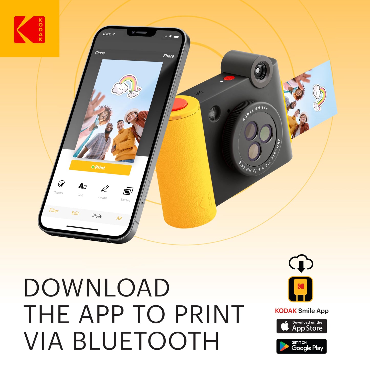 KODAK Smile+ 2-in-1 Digital Instant Print Camera & Wireless Bluetooth Photo Printer - 10MP, Special-Effect Rotating Lens, Zink 2x3” Sticky-Back Photos, Print via Fun App from Smart Devices - Fuchsia