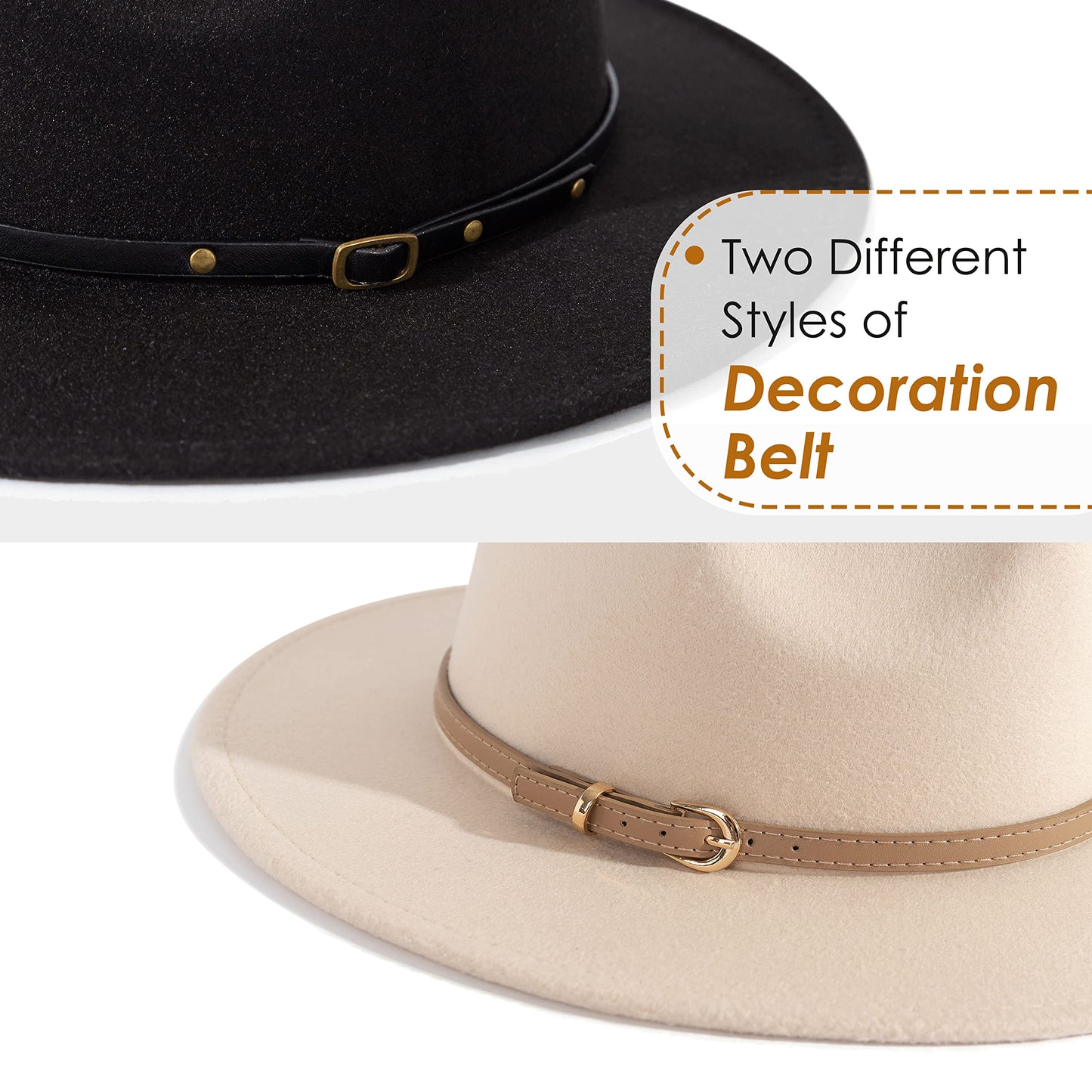 Lisianthus 2 Pack Women & Men Classic Wide Brim Belt Buckle Fedora Hat