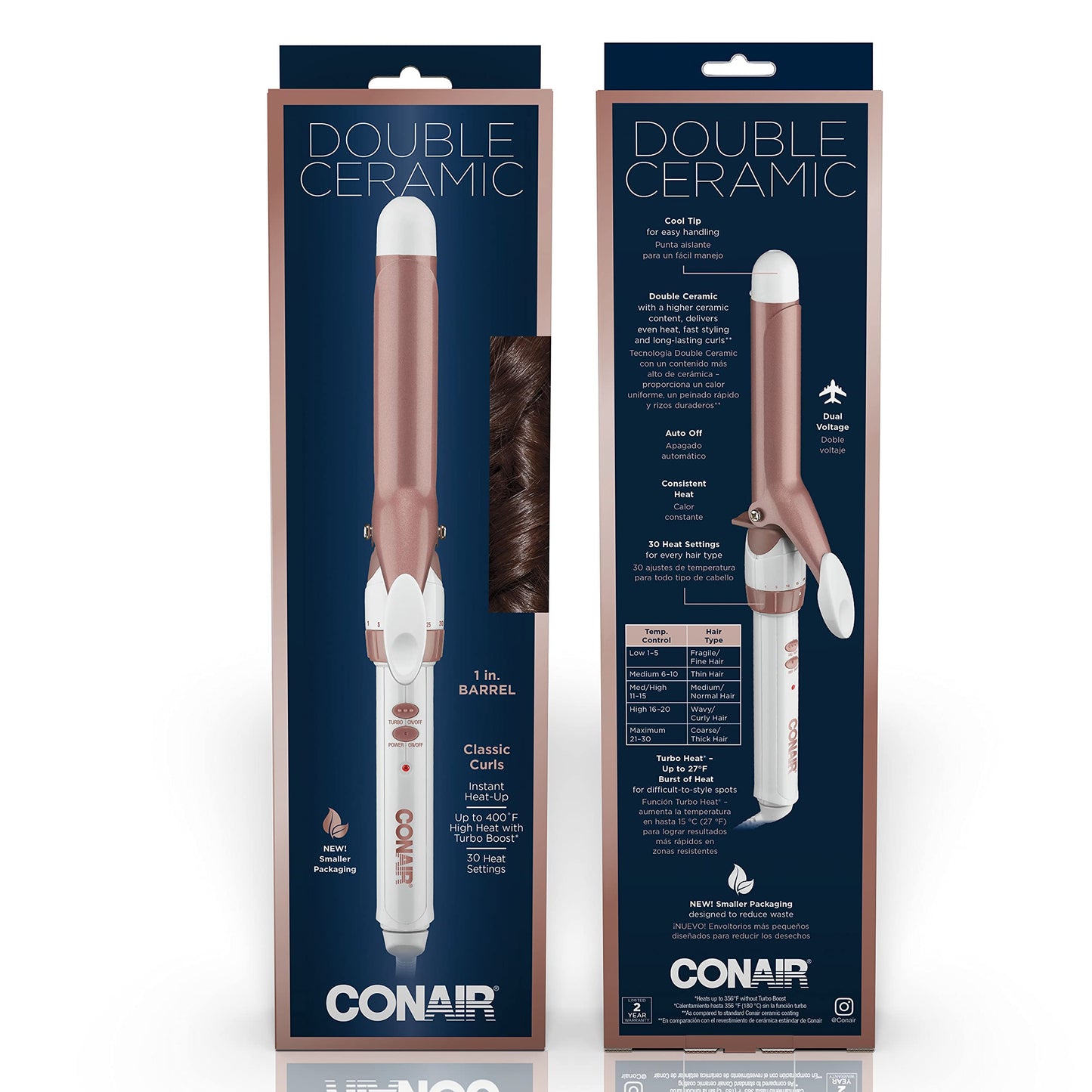 Conair Double Ceramic 1/2-Inch Curling Iron, 1/2-inch barrel produces spiral curls – for use on short to medium hair