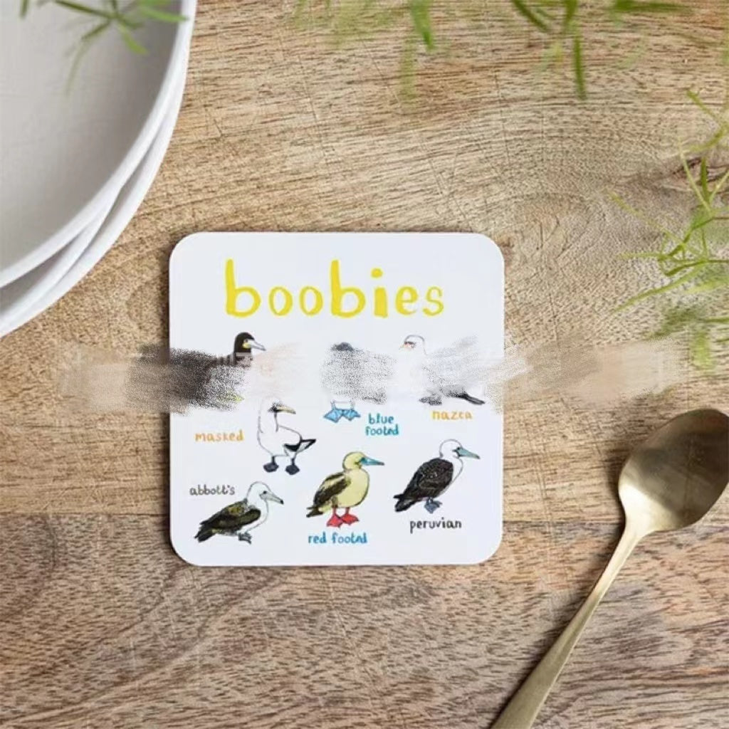 Bird Pun Coasters Fun Square Drink Coaster For Children Wooden And PVC Cup Mats Home Kitchen Decor