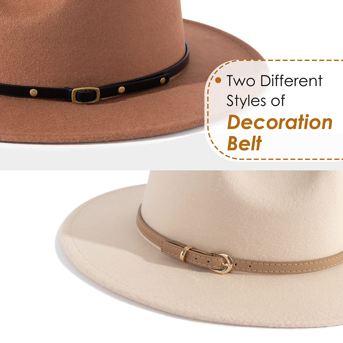 Lisianthus 2 Pack Women & Men Classic Wide Brim Belt Buckle Fedora Hat