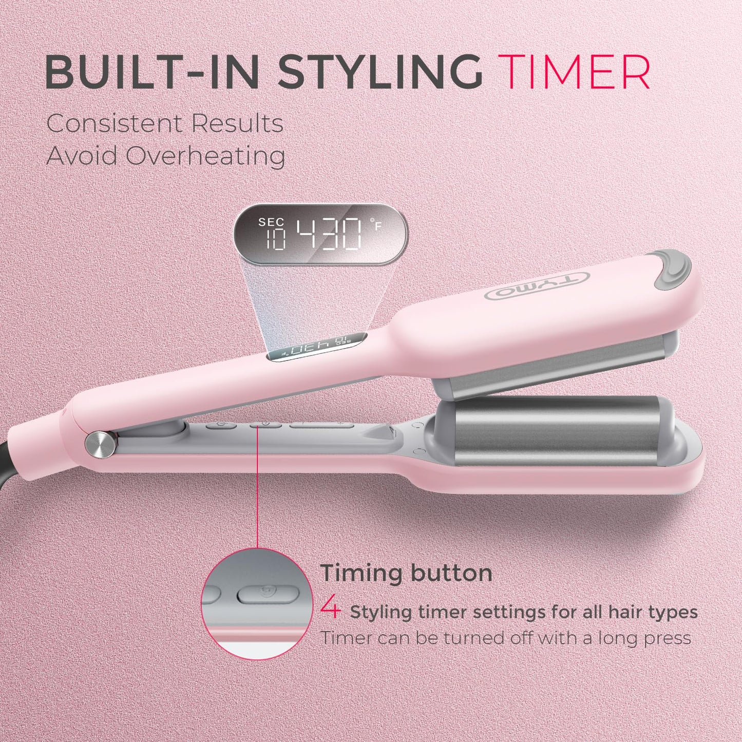 Curling Iron Hair Crimper Waver - TYMO ROVY Beach Waves Curling Wand, Ionic Deep Waver Hair Curler Tool with Ceramic 3 Barrel for Women, Dual Voltage, Anti-Scald, Easy to Use, Pink, 1.25 Inch