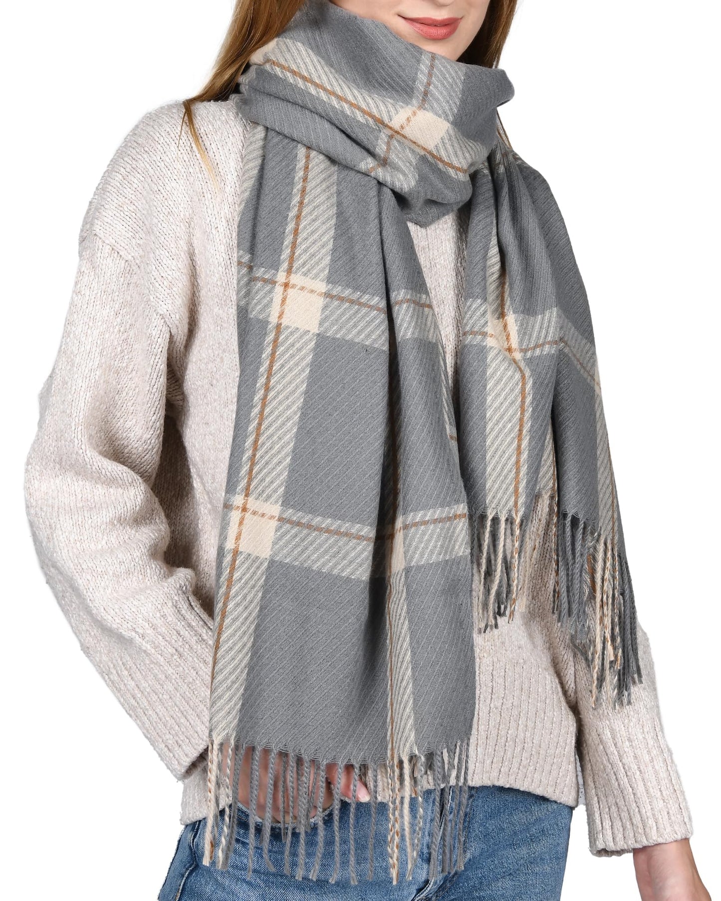 FURTALK Winter Scarf for Women Shawl Cashmere Feel Tassel Plaid Large Oversized Scarves Wraps