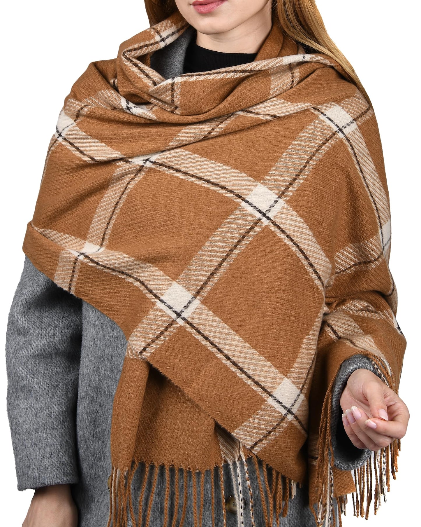 FURTALK Winter Scarf for Women Shawl Cashmere Feel Tassel Plaid Large Oversized Scarves Wraps