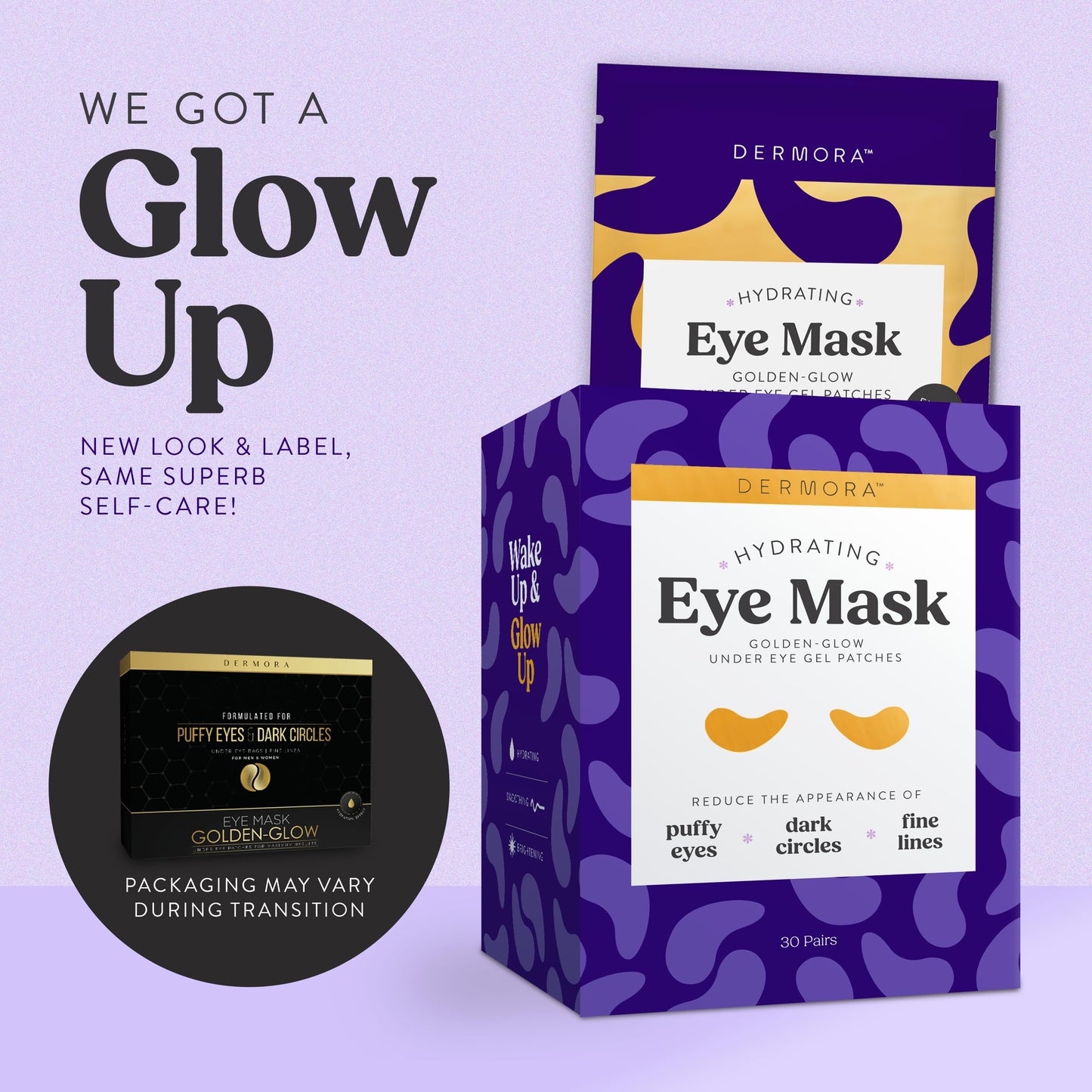 DERMORA Golden Glow Under Eye Patches (20 Pairs Eye Gels) - Rejuvenating Treatment for Dark Circles, Puffy Eyes, Refreshing, Revitalizing, Travel, Wrinkles