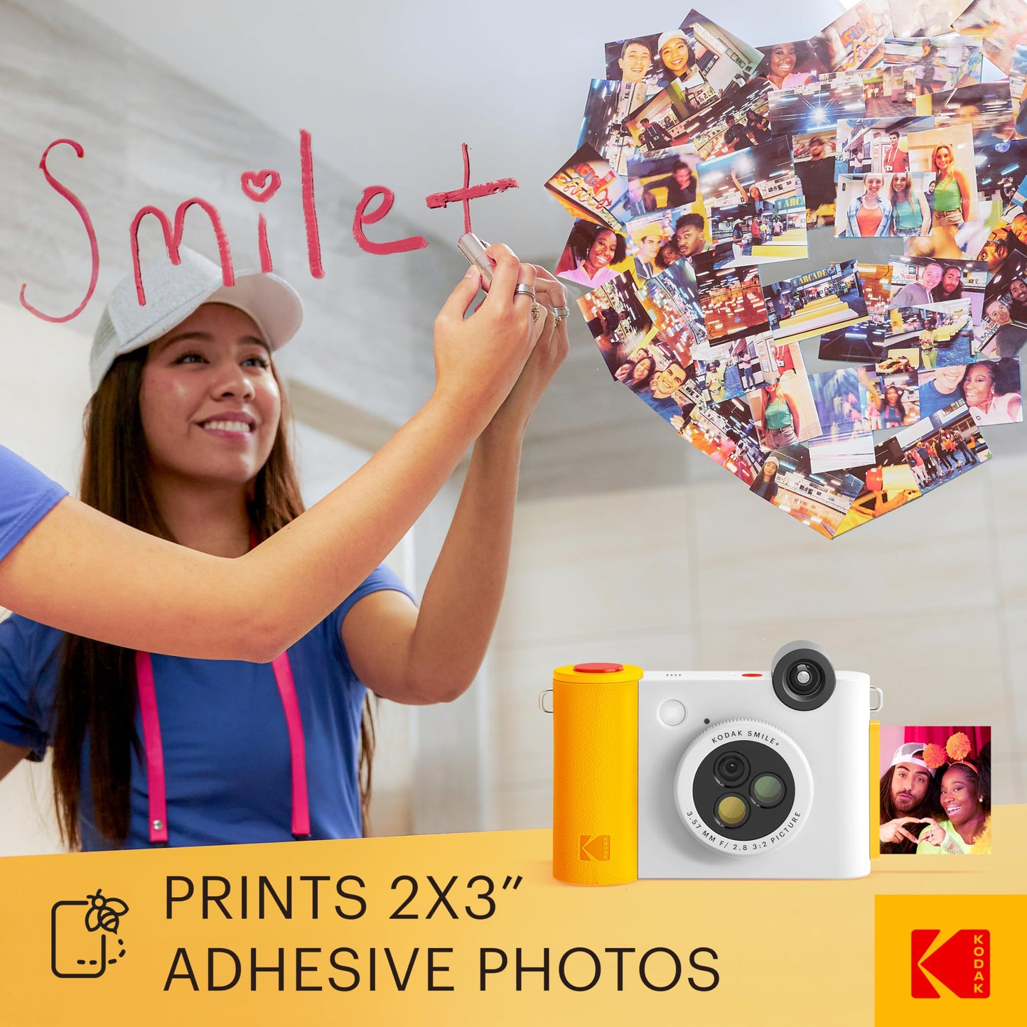 KODAK Smile+ 2-in-1 Digital Instant Print Camera & Wireless Bluetooth Photo Printer - 10MP, Special-Effect Rotating Lens, Zink 2x3” Sticky-Back Photos, Print via Fun App from Smart Devices - Fuchsia