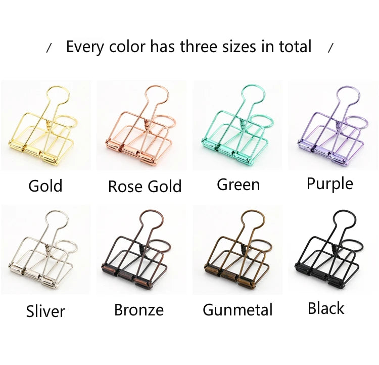 Mr Paper 8 Colors 3 Sizes 1 Pcs Colors Gold Sliver Rose Green Purple Binder Clips Large Medium Small Office Study Binder Clips