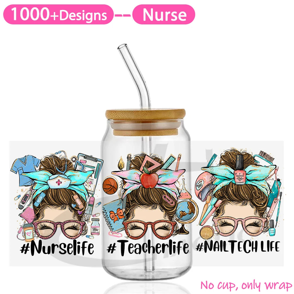 UV DTF Cup Wraps Transfers Nurse Sticker Iron On Transfer For Glass Can Wraps 16oz Libbey