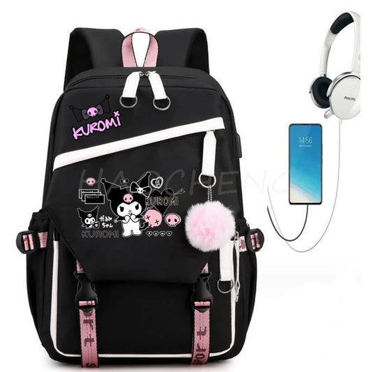 Hot Lovely Kuromi Melody Boys Girls School Book Bags Women Bagpack Teenagers Patchwork Canvas Men Laptop Travel Student Backpack