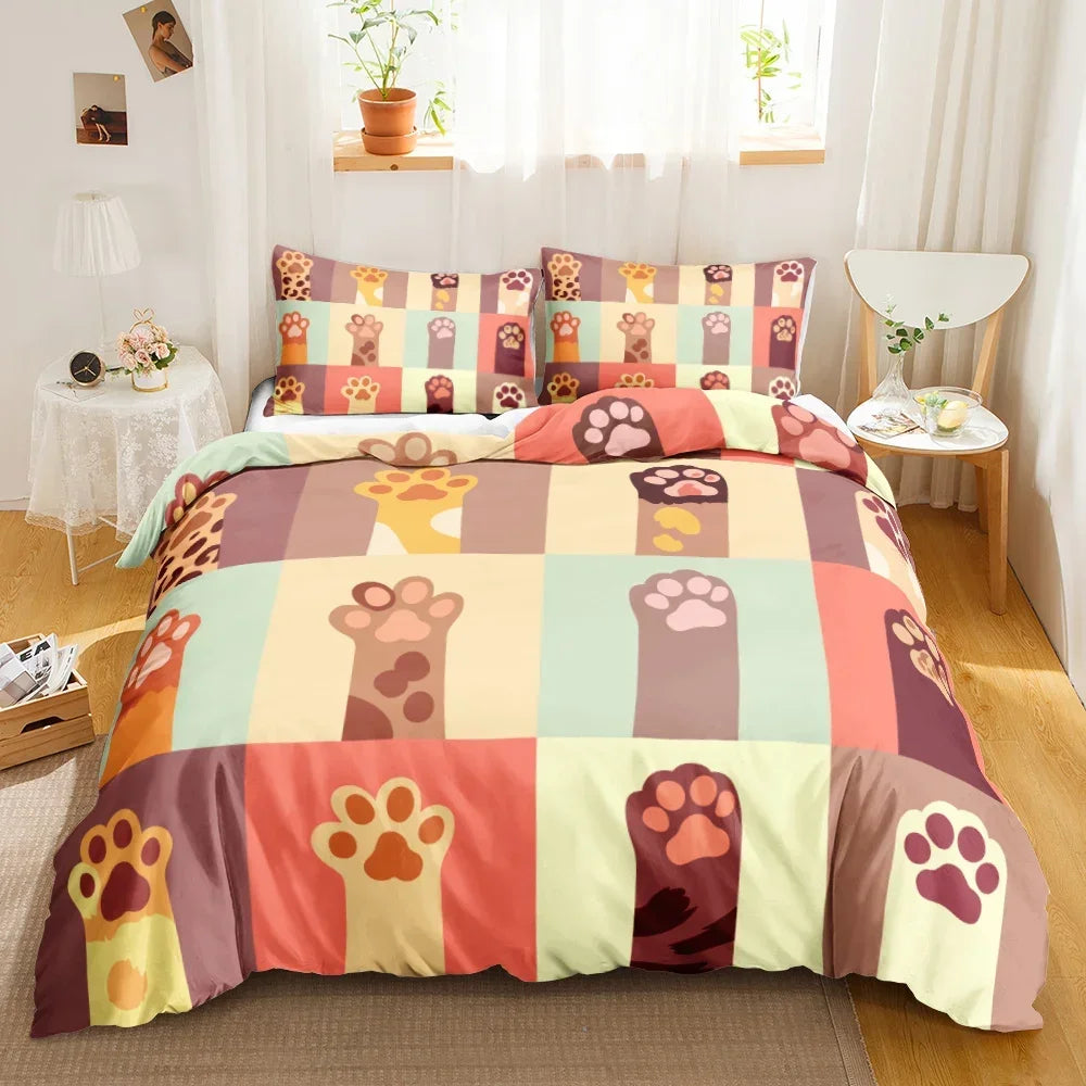 3PCS Single-sided Printed Bedding Set ,Comforter Cartoon Cute Cat Duvet Bedding Cover Pillows Comfortable Bedspreads BeddingSet