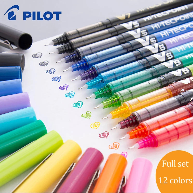 12 Pilot BX-V5 Gel Pens Hi Tecpoint Straight Liquid Pen Large Capacity Quick-drying Ink 0.5mm Needle Point Stationery