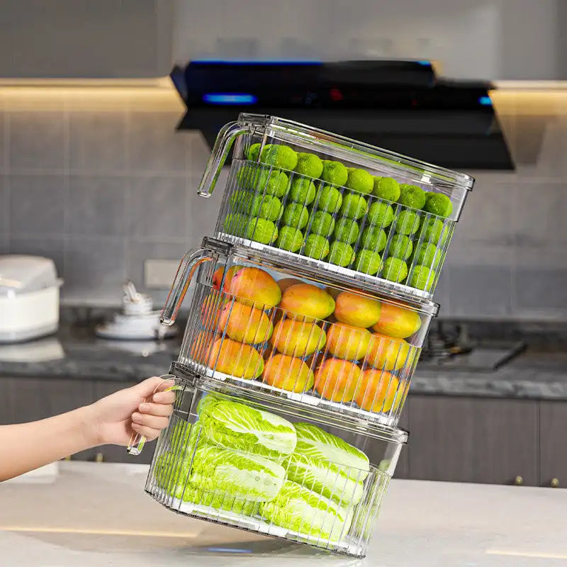 Refrigerator Storage Food Container Fresh Vegetable Fruit Boxes Drain Basket Storage Containers Pantry Kitchen Organizer