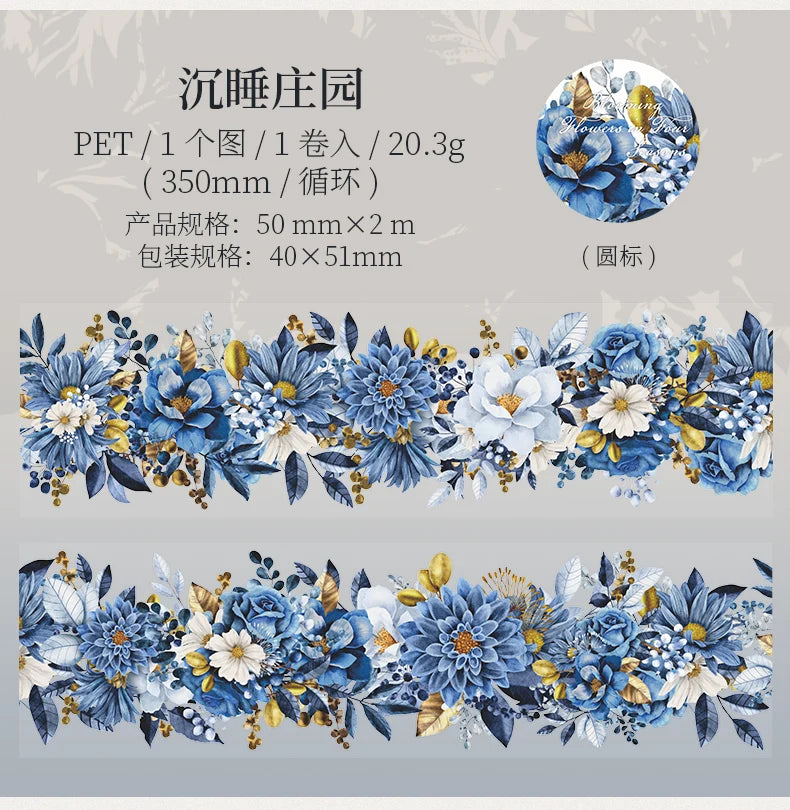 PET Tape flower Pattern Self-Adhesive Tape Sticker Decorative Masking Tape DIY Craft Decorative Tape For Scrapbooking Decoration