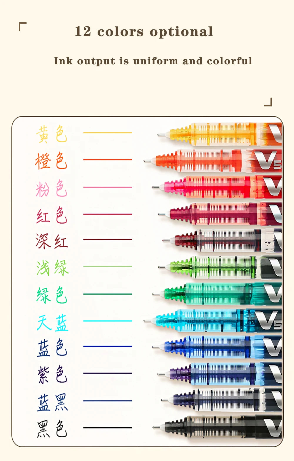 12 Pilot BX-V5 Gel Pens Hi Tecpoint Straight Liquid Pen Large Capacity Quick-drying Ink 0.5mm Needle Point Stationery