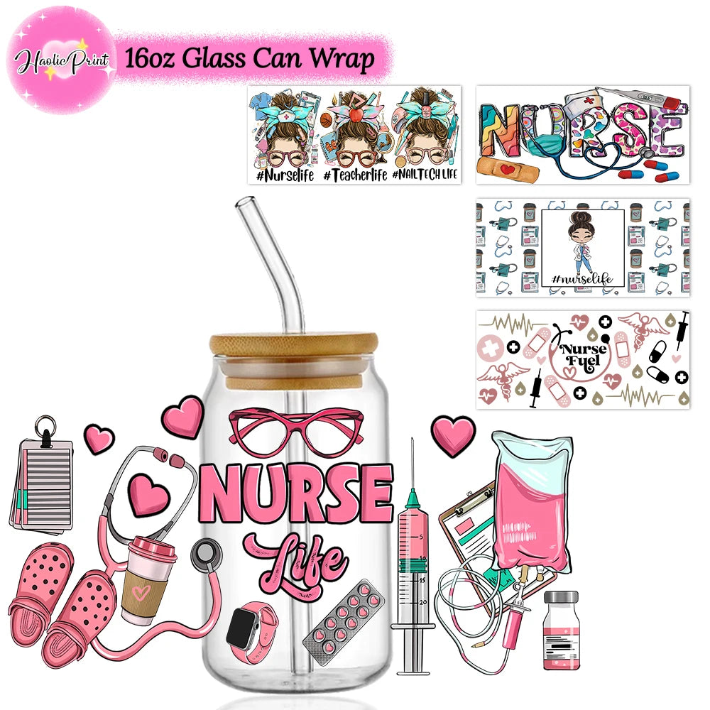 UV DTF Cup Wraps Transfers Nurse Sticker Iron On Transfer For Glass Can Wraps 16oz Libbey