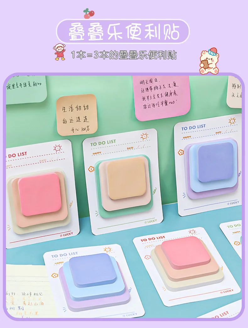 Multicolor Memo Pad 3 Size Adhesive Notepad Decal Scrapbooking DIY Diary Sticky Note Office School Supplies Kawaii Stationery