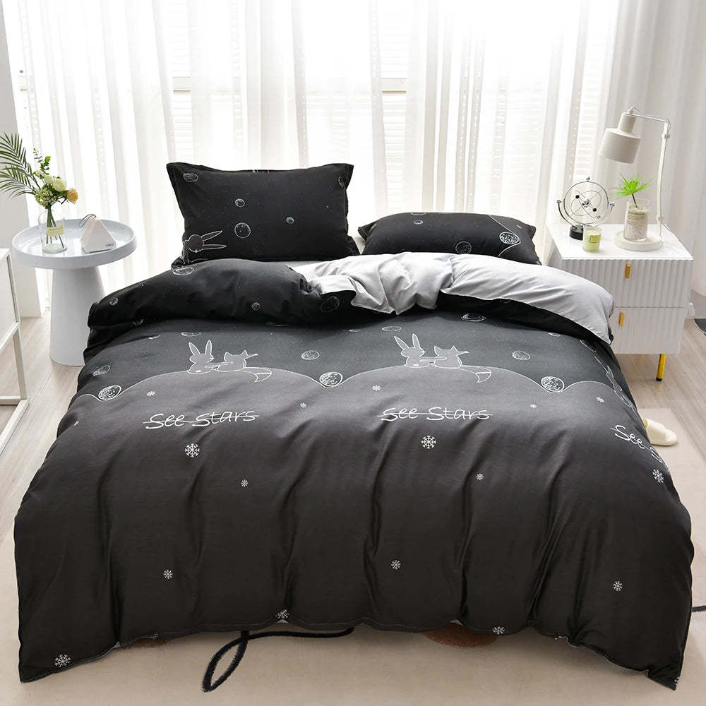 YanYangTian Bed Linen Bedding set Washed Cotton Four-Piece Bed Sheets Set Comfort Sets Solid Christmas Couple Bed Quilt Cover