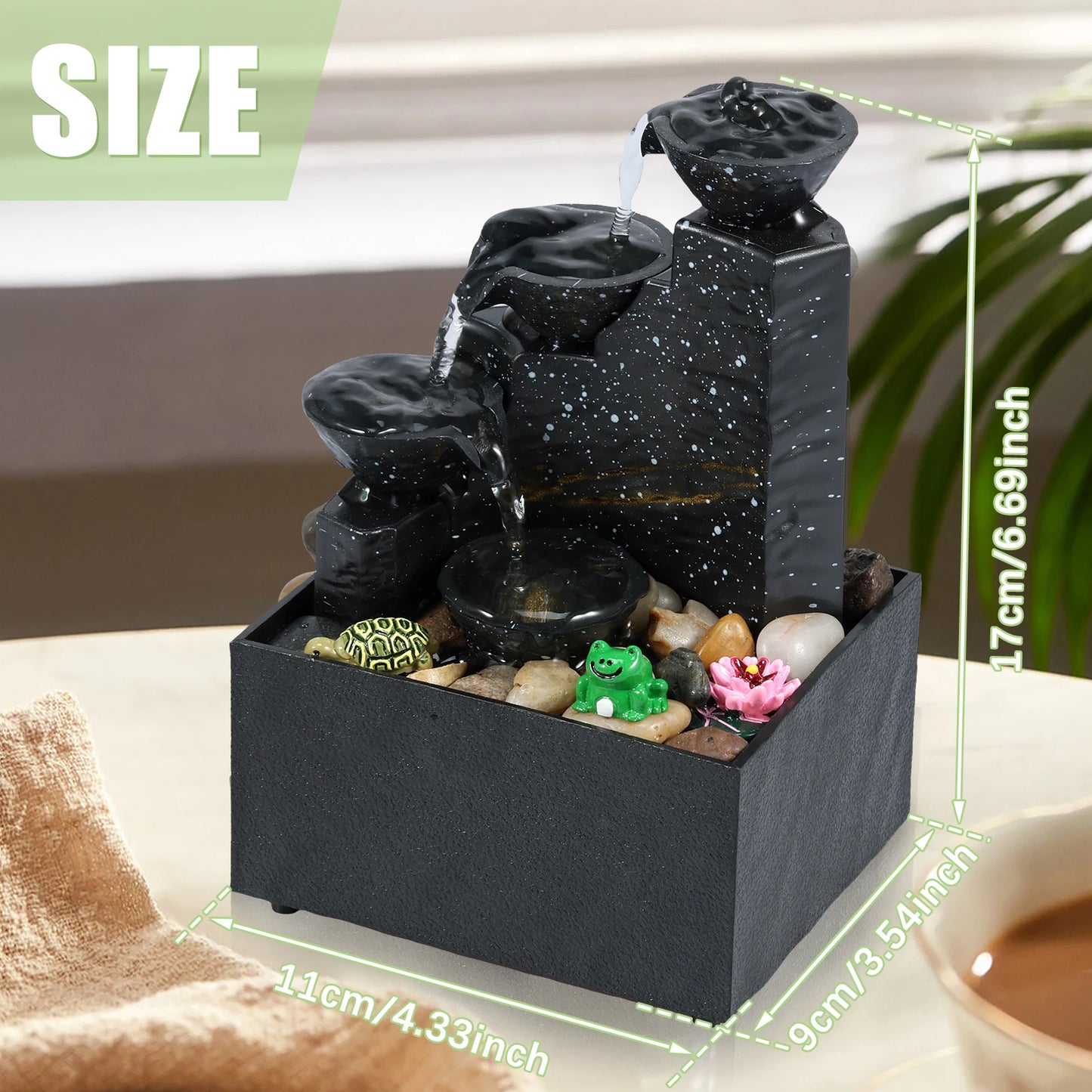 Tabletop Waterfall Decor Relaxation Meditation Desktop Fountain with Light Decorative Creative Flowing Water Ornaments Reusable