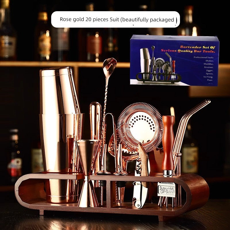 Boston 304 Bartender Standard Full Set of Bartending Utensils 6 Pieces Suit Cocktail Shaker with Rack Shaker Bartending Tool