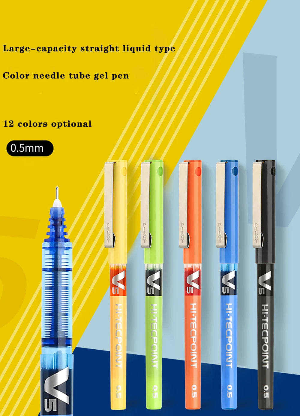 12 Pilot BX-V5 Gel Pens Hi Tecpoint Straight Liquid Pen Large Capacity Quick-drying Ink 0.5mm Needle Point Stationery