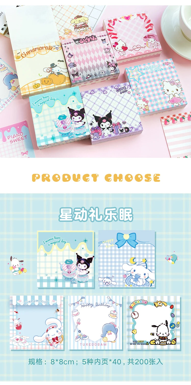 200 Pages Cute Cartoon Grid Character Memo Pad Scrapbooking Diary DIY Kawaii Stationery Non Sticky Notes Message Notepad Gift